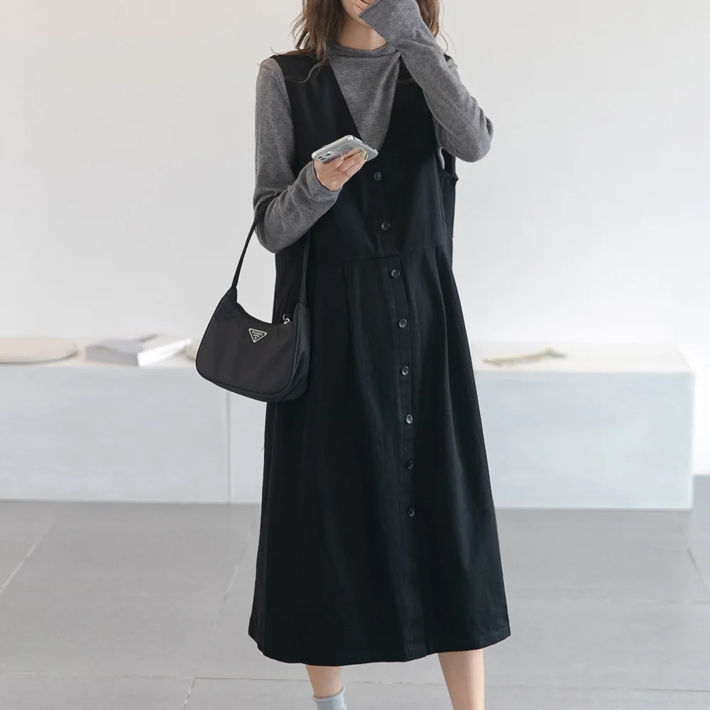 Maternity Skirt Autumn New Loose Large Size Belly Covering and Thin V-neck Vest Skirt Trendy Mother Going Out Shirt Skirt
