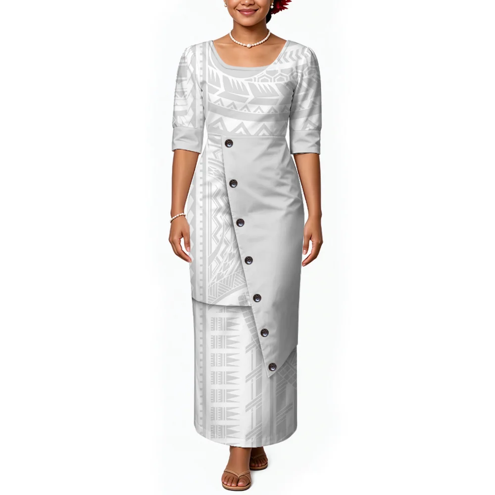 Festival Party Polynesian Samoan Party Women'S Buttoned Puletasi Dress Luxurious Party Floor-Length Dress