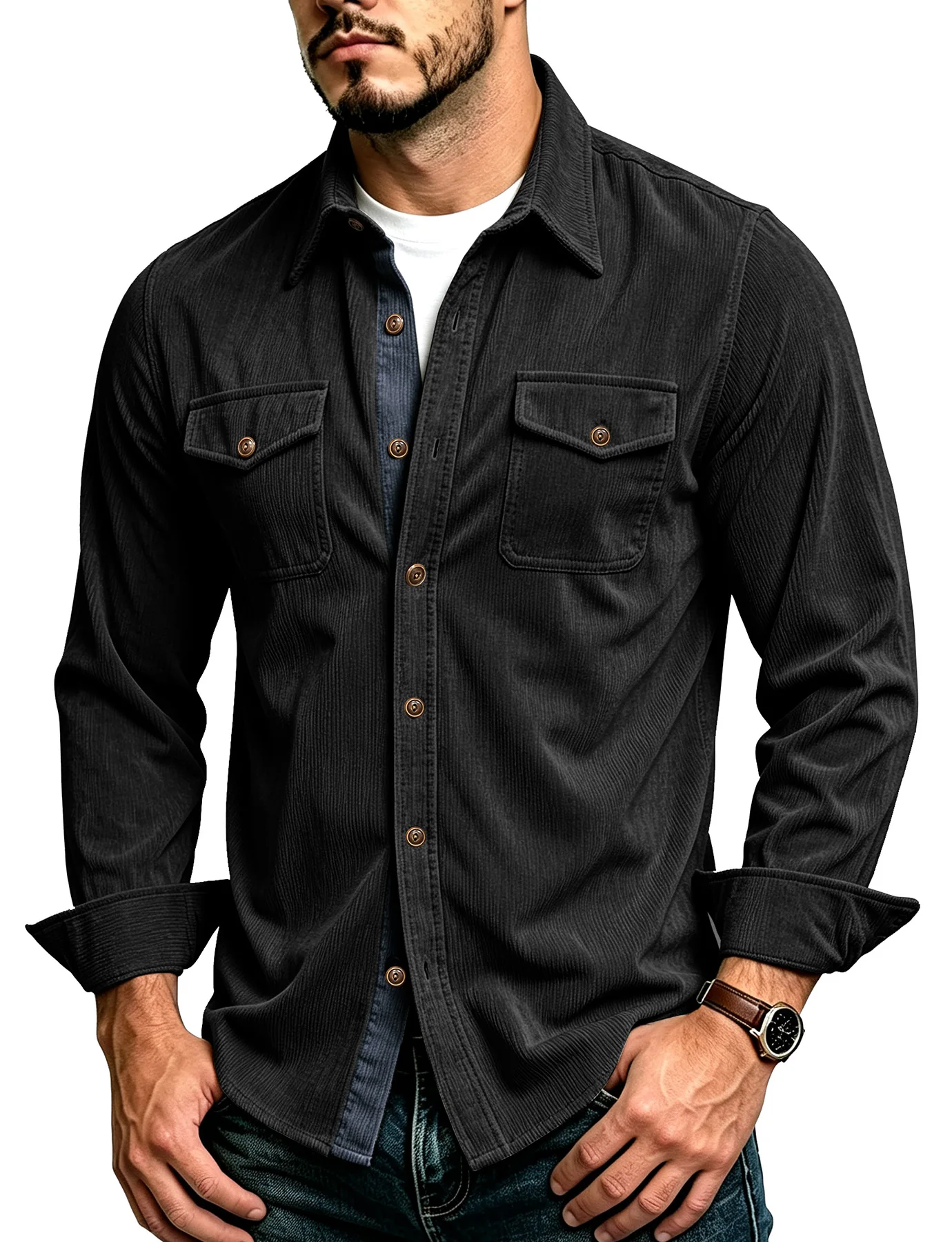 Corduroy Button Up Shirt Men - Men's Corduroy Shirt Long Sleeve Multi