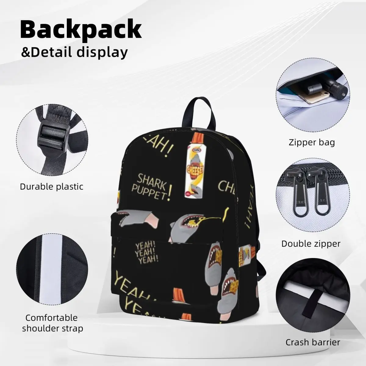 TikTok On Repeat Shark Puppet Seamless Pattern Backpacks Student Book bag Shoulder Bag Laptop Rucksack Children School Bag