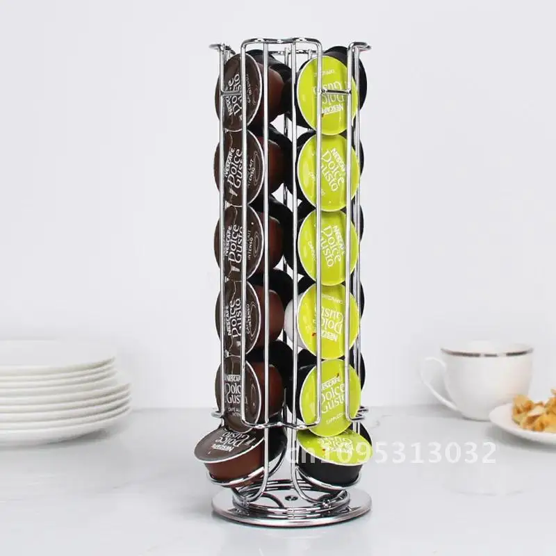 New Gold 24Cups Rotatable Coffee Pod Holder For Dolce Display Rack Tower Storage Stand Gusto Capsule Capsule Shelves