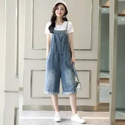 Denim Jumpsuits for Women Casual Playsuits Solid Vintage Printed Pocket Overalls Loose Rompers One Piece Outfits Women Clothing