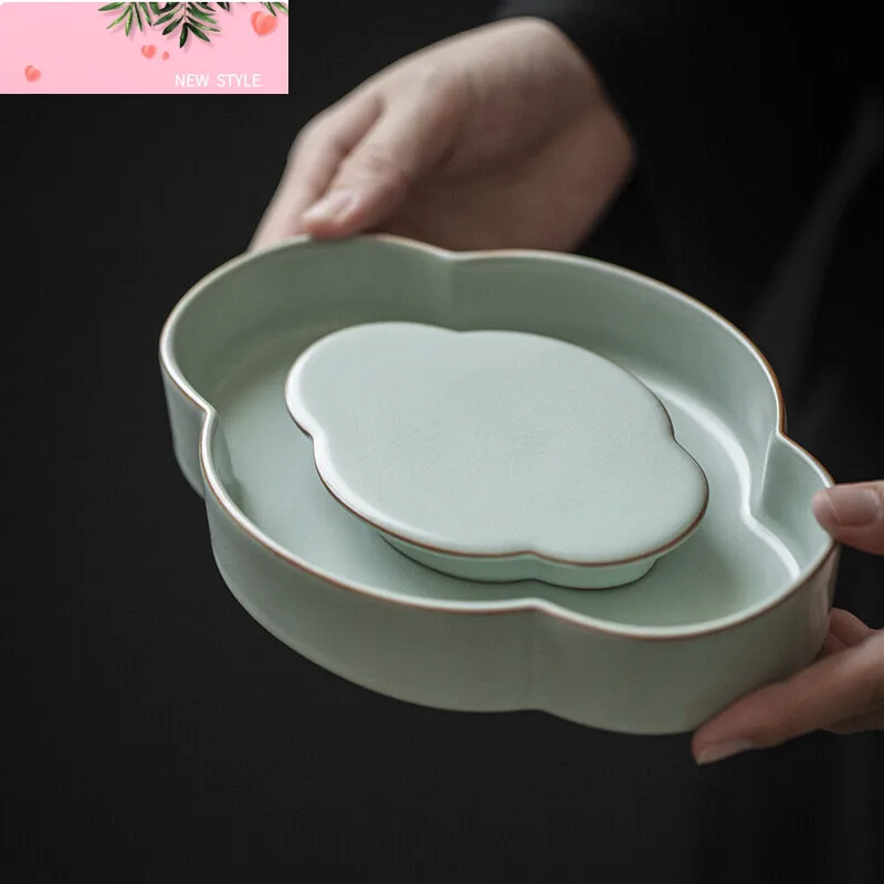 

Китайский лазурный фарфоровый держатель для кастрюли, элегантный держатель для чайной посуды, стол для сухого заваривания, поднос для чая, бытовые чайные услуги, подарок