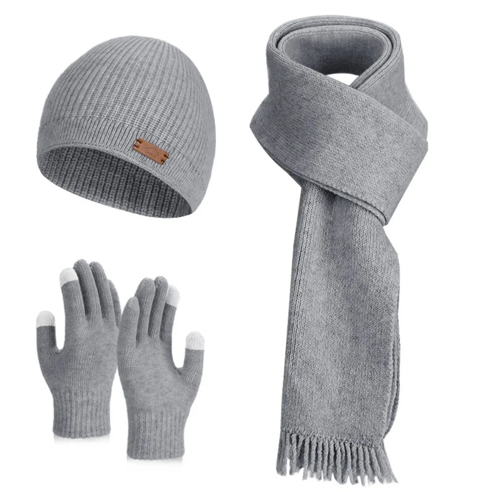 3 Piece Set Hat Scarf Gloves Set Soft Material Long Scarf Woolen Head Cap Neck Protection Design Anti Slip Gloves