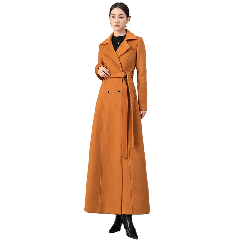 New Women Autumn Winter Woolen Overcoat Simplicity Fashion Suit Collar Double Breasted Slim Wool Blended Coat Elegant Long Coat