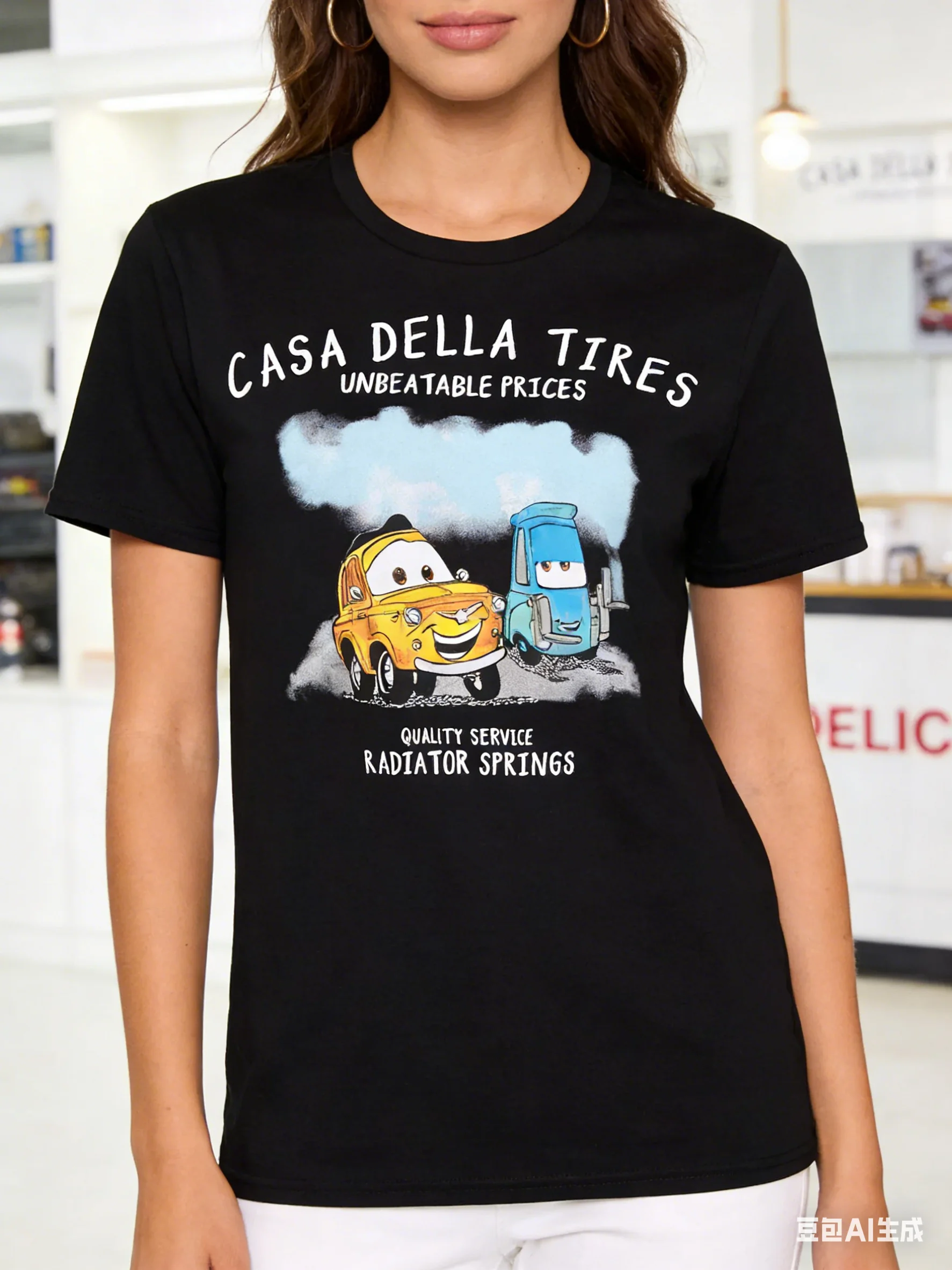 

Loose Fit High Quality Cotton Cars T Shirt Lightning McQueen Yellow Tow Mater Smiling Cars Radiator Springs Print Casual