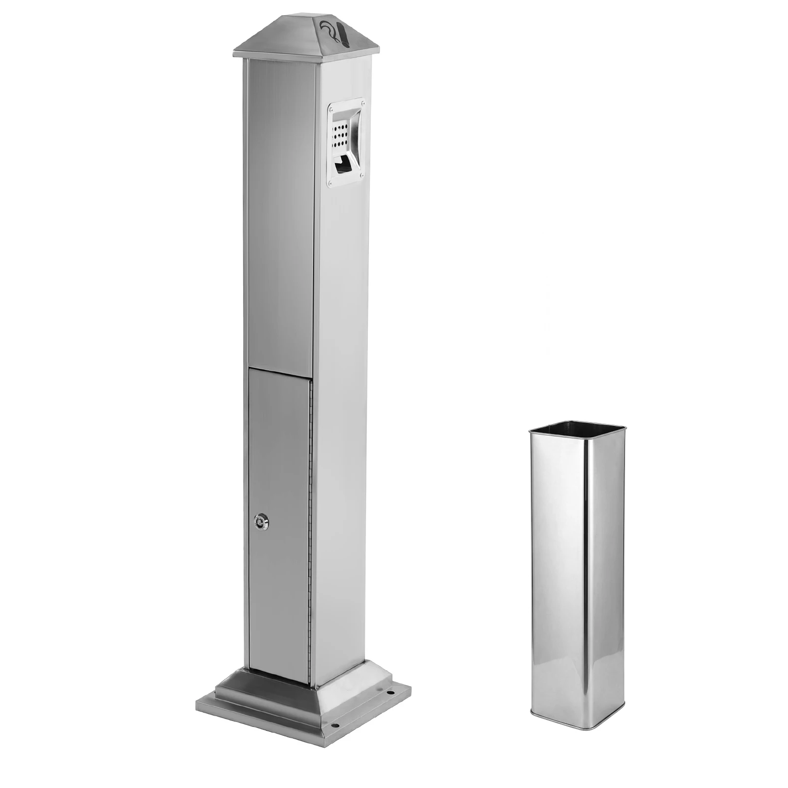 

43.7in Height Metal Vertical Trash Bin W/ Key Standing Garbage Can with Inner Bucket for Home Outside Pool Backyard Office Hotel