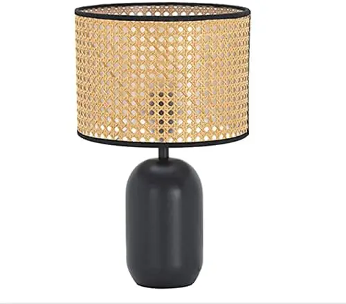 

Bedside Desk Lamp, Retro Decorative with Rattan Woven Lampshade, Dimmable Desk Lamp with 3 Modes, Iron Nightstand Lamp with LED