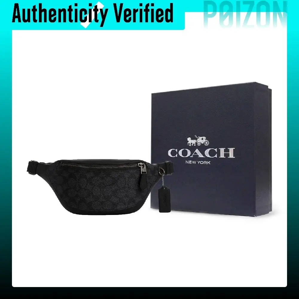 COACH Warren Coated Canvas With Leather Fanny Packs Large Men's Charcoal & Black CW369-QBMI5