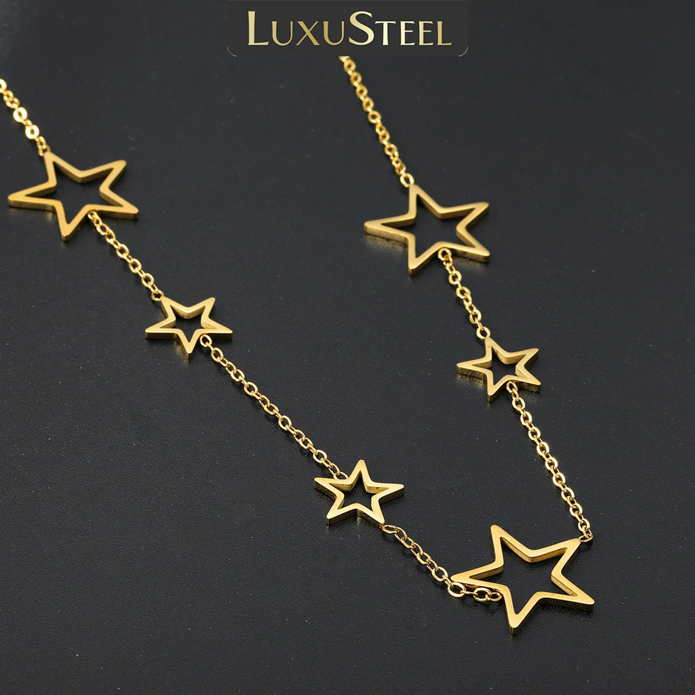 LUXUSTEEL Fashion 1pcs Five-Pointed Star Chain Necklace Stainless Steel Golden Silvery Chain for Women And Men Jewelry Gifts