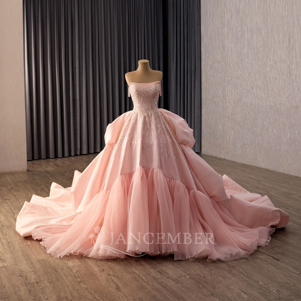 

2025 New Style Sparkling Court Train 15 Quinceanera White Sweet Princess Sequins Customized Lace Up Back فساتين للمنا