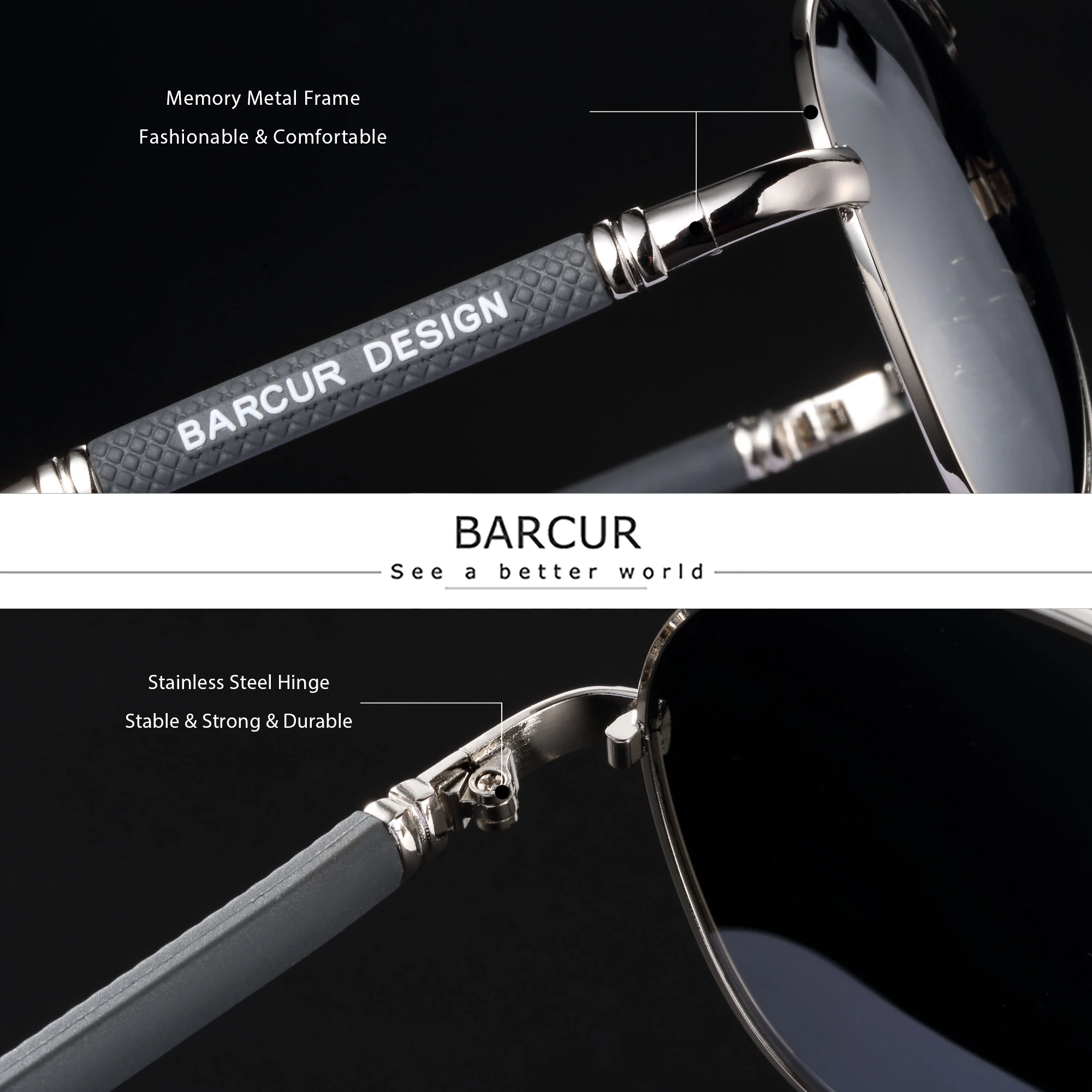 BARCUR Design Titanium Alloy Sunglasses Polarized Men\'s Sun Glasses Women Pilot Gradient Eyewear Mirror Shades Oculos De Sol