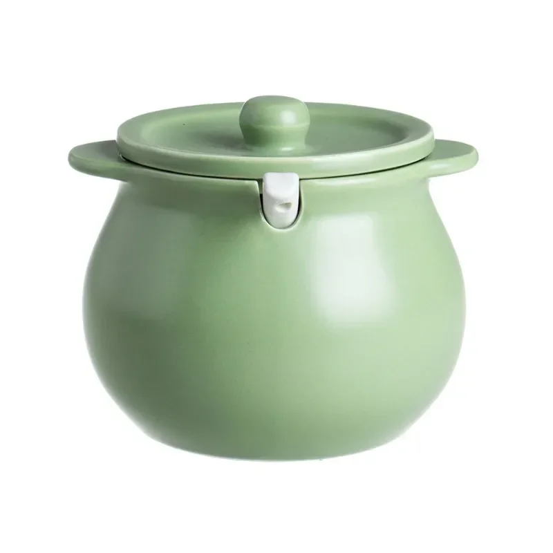 Double-eared Lard Jar Cream Wind Filter Spoon with Lid Household Ceramic High Temperature Resistant New Chinese Style