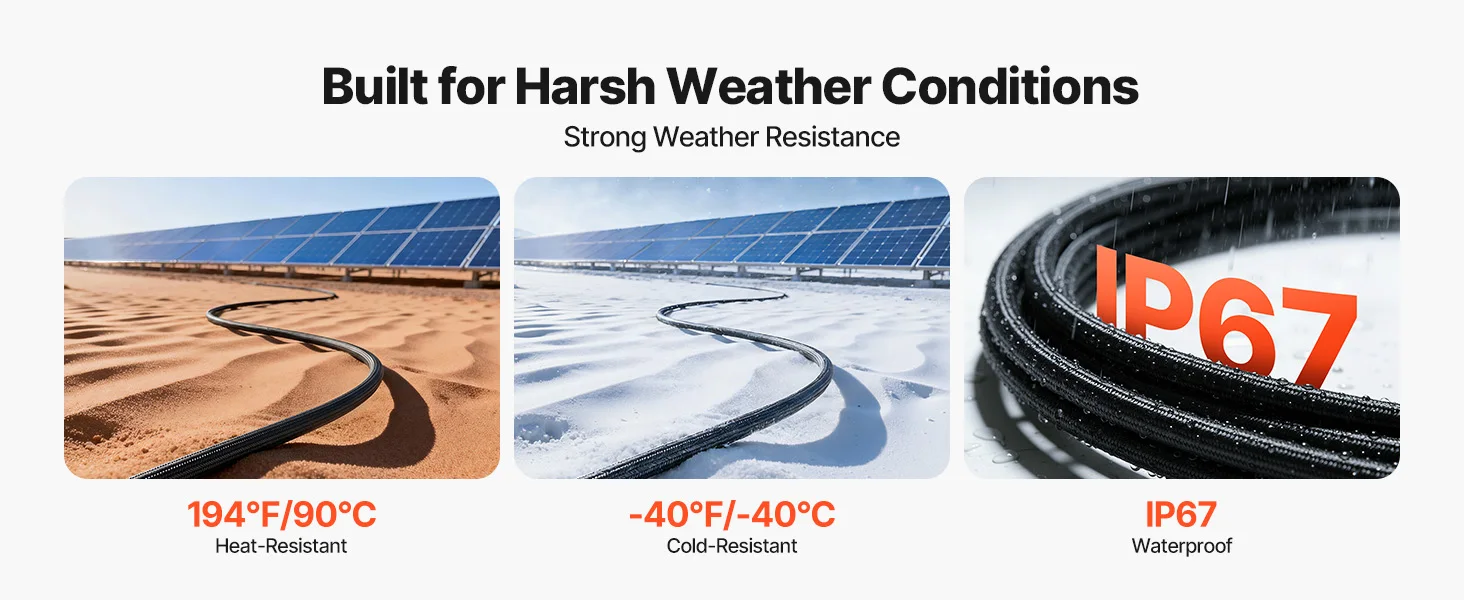 SucceBuy 30FT/50FT/100FT Solar Panel Extension Cable with Flame Retardant Protective Sleeving Female and Male Connectors for RV