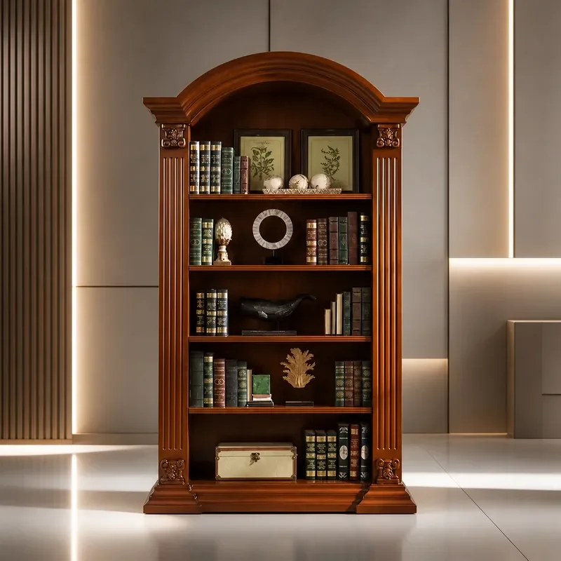 Cherry Arched Bookcase Vintage Floor to Wall Shelf Study Living Room Cabinet Furniture