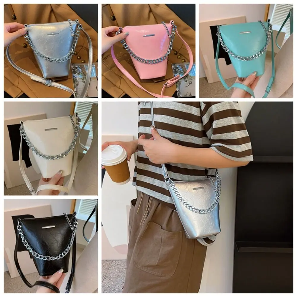 

Korean Style PU Leather Shoulder Bag Niche Design Metal Chain Dumpling Small Handbag Crossbody Bag Handbag Solid Color Phone Bag