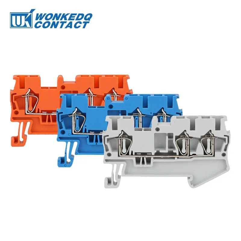 10Pcs ST2.5-TW DIN Rail Spring Cage Terminal Block 3-Conductor 2.5 mm² 28AWG-14AWG Connector One Input Two Output ST 2.5-TWIN