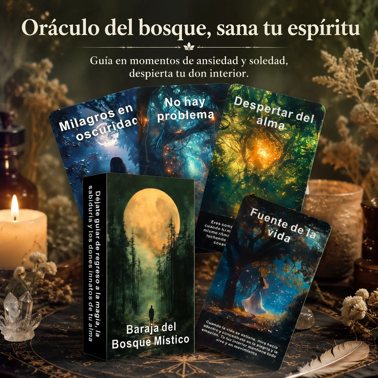 

Spanish Mystic Forest Oracle Card Set, 56-card tarot Cards, self-reflection and healing tool, anxiety relief spiritual gift