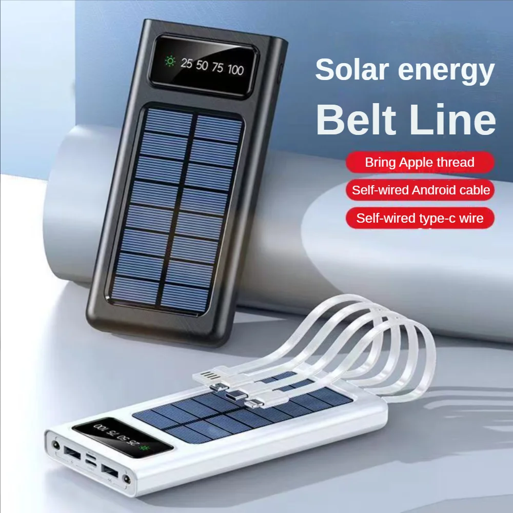 

Solar Power Bank Big Capacity Phone Charging Powerbank Built Cables 20000mAh Dual USB Ports LED Light For Xiaomi iPhone HUAWEI