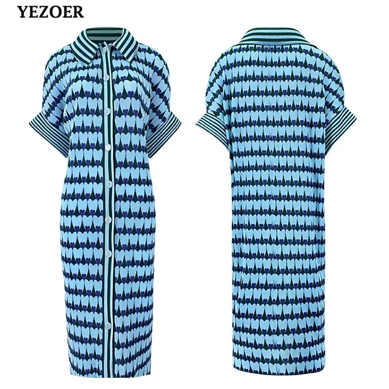 

Miyake Pleated New Summer Miyake Simple Fashion Dresses Office Ladies Casual Loose Women's Dress Single Breasted A Line Skirt