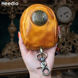 Handmade Genuine Leather Smart Key Bag Small Mini Zipper Housekeeper Key Coin Purse Portable Organizer Bag Money Bag