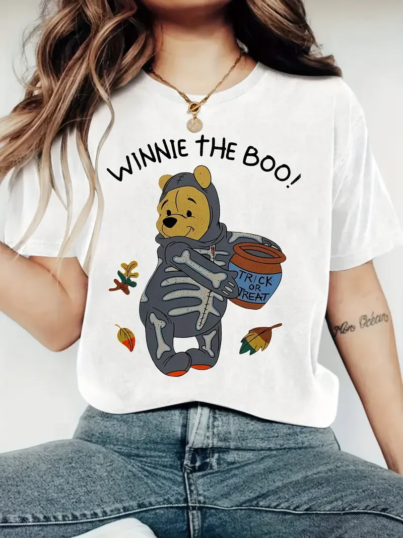 

Футболка на Хэллоуин 2025 года, футболка с Винни-Пухом, женская пара, мужские хлопковые повседневные футболки для девочек, топы для отдыха, унисекс, дышащие