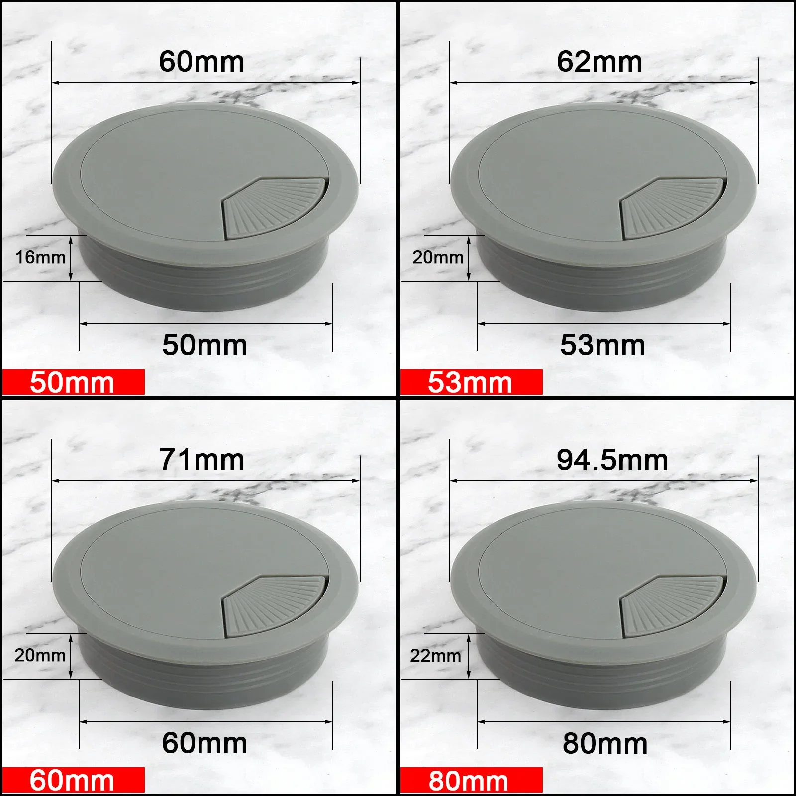 50/53/60/80Mm Nhựa ABS Cáp Tròn Hộp Bàn Máy Tính Dòng Lỗ Bao Da Bàn Chủ Đề lỗ Bàn Dòng Lỗ Bao Da Trang Trí 8 Màu