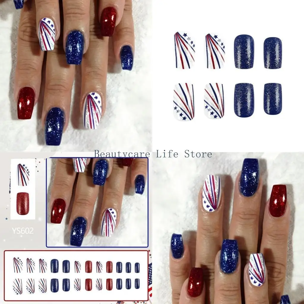 652C 24pcs اللوز كاذب الأظافر غلاف كامل اضغط على تلميحات الأظافر عصا على ديكورات الأظافر #1