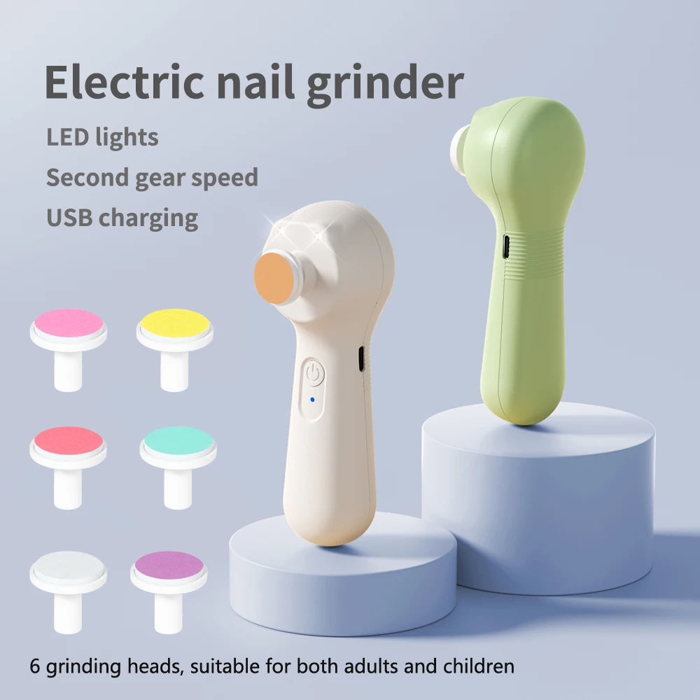Safe Skin-Friendly Baby Nail Trimmer 6 Grinding Heads USB Powered, Ultra Quiet Painless Nail Polisher for Newborn Children
