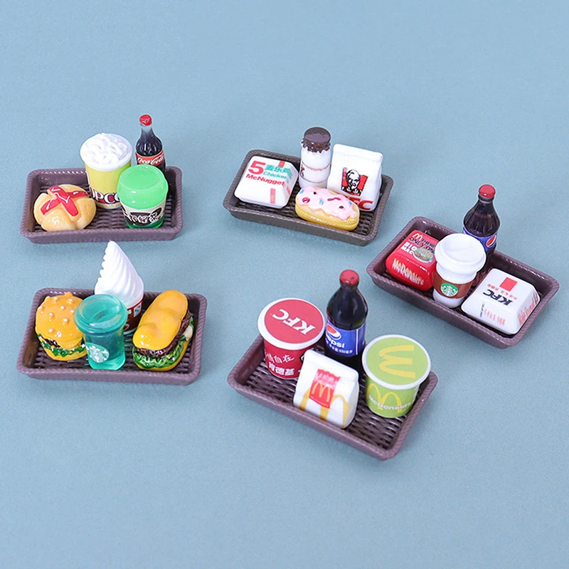 1/12 Dollhouse Fast Food Set Dollhouse Simulation Hamburger Fries Dolls House Decoration Kid Pretend Play Toys