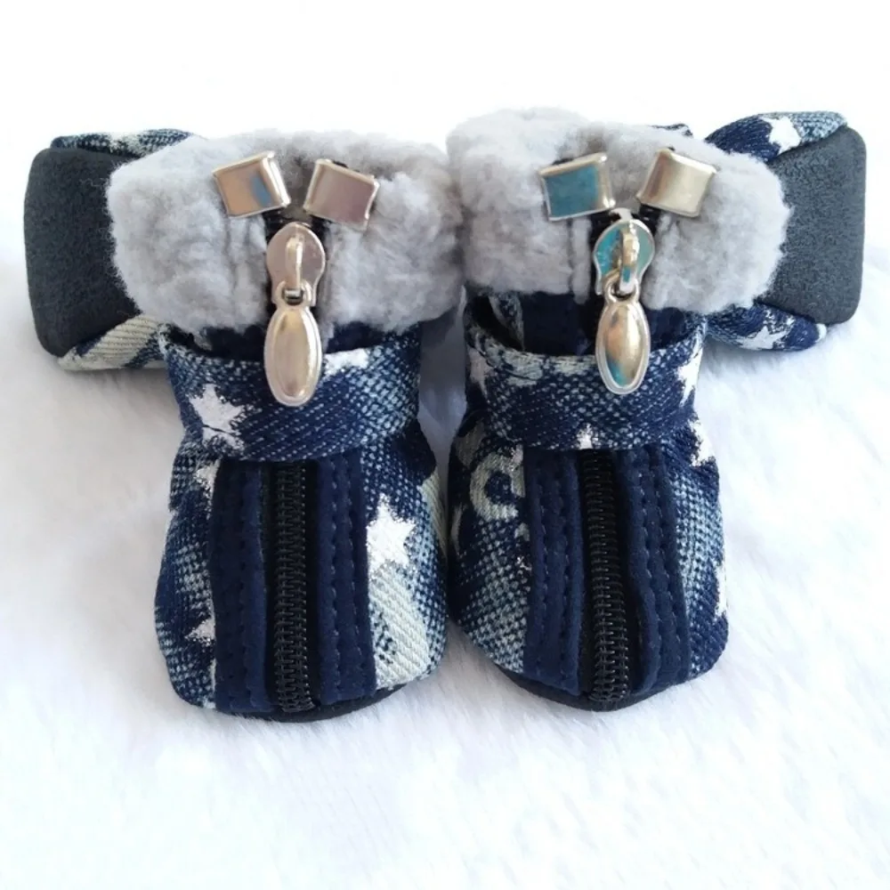 

4 pieces/set Fashion Warm Dog Snow Boots Wear-Resistant Anti Slip Puppy Footwear Comfortable Plush Dog Cotton Shoes Hiking