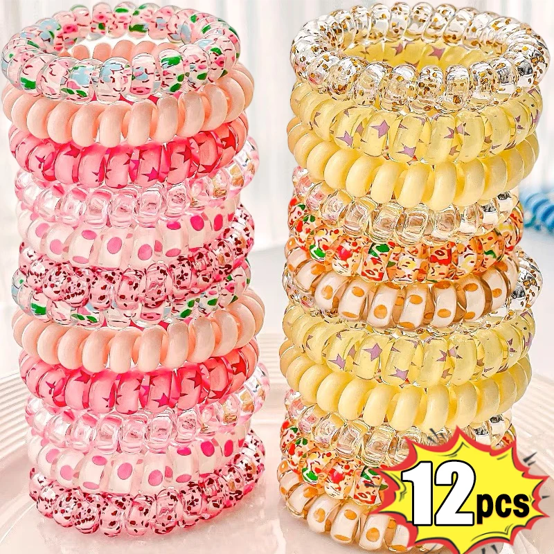 Colorido elástico plástico cabelo faixa, borracha telefone cabo Scrunchies, cabelo laços, Headwear acessórios, atacado, 6 pcs, 12pcs