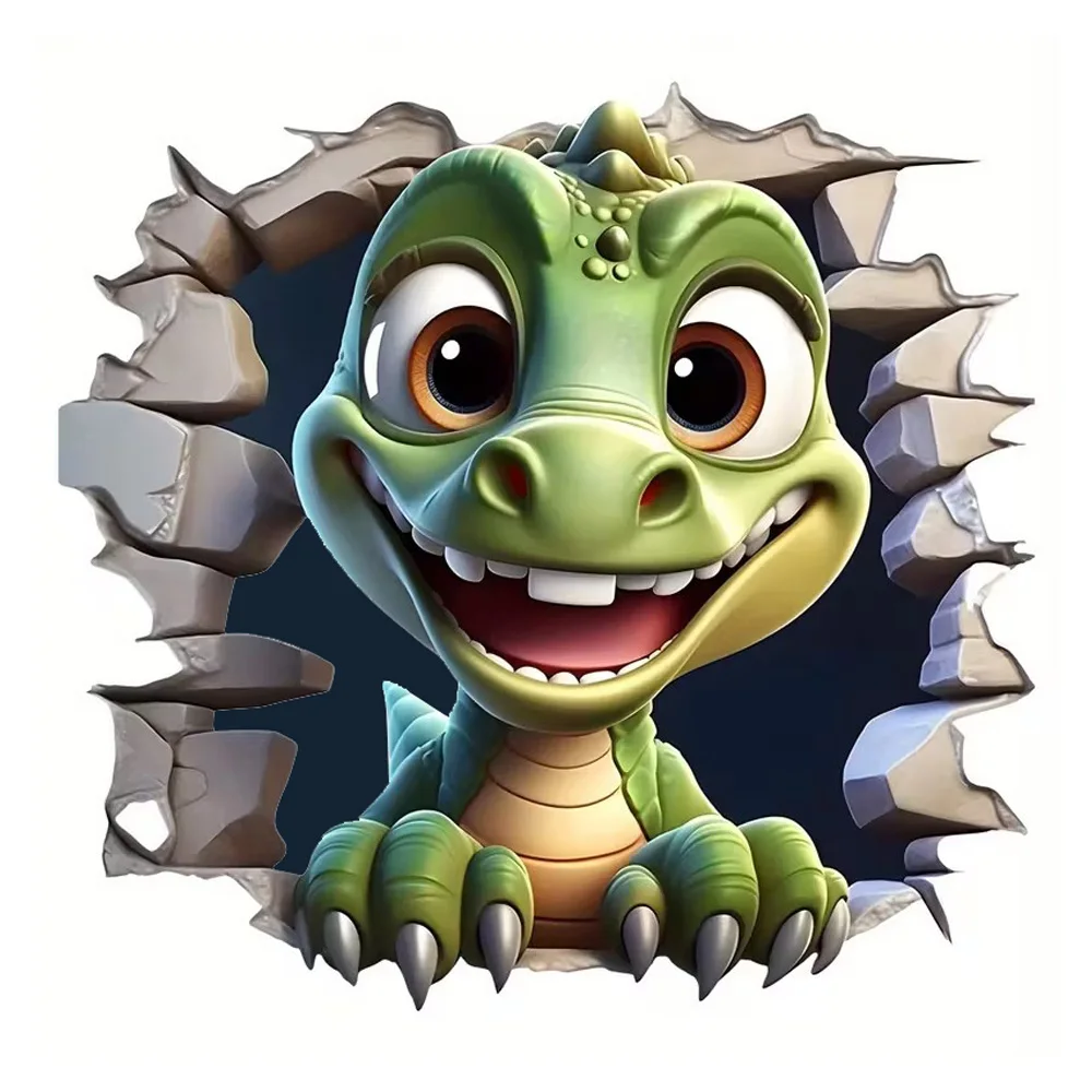 15x15cm Cute Dinosaur Waterproof Car Decals for Windows, Bumper, Exterior Decorative Accessories, Blocking Scratches Stickers