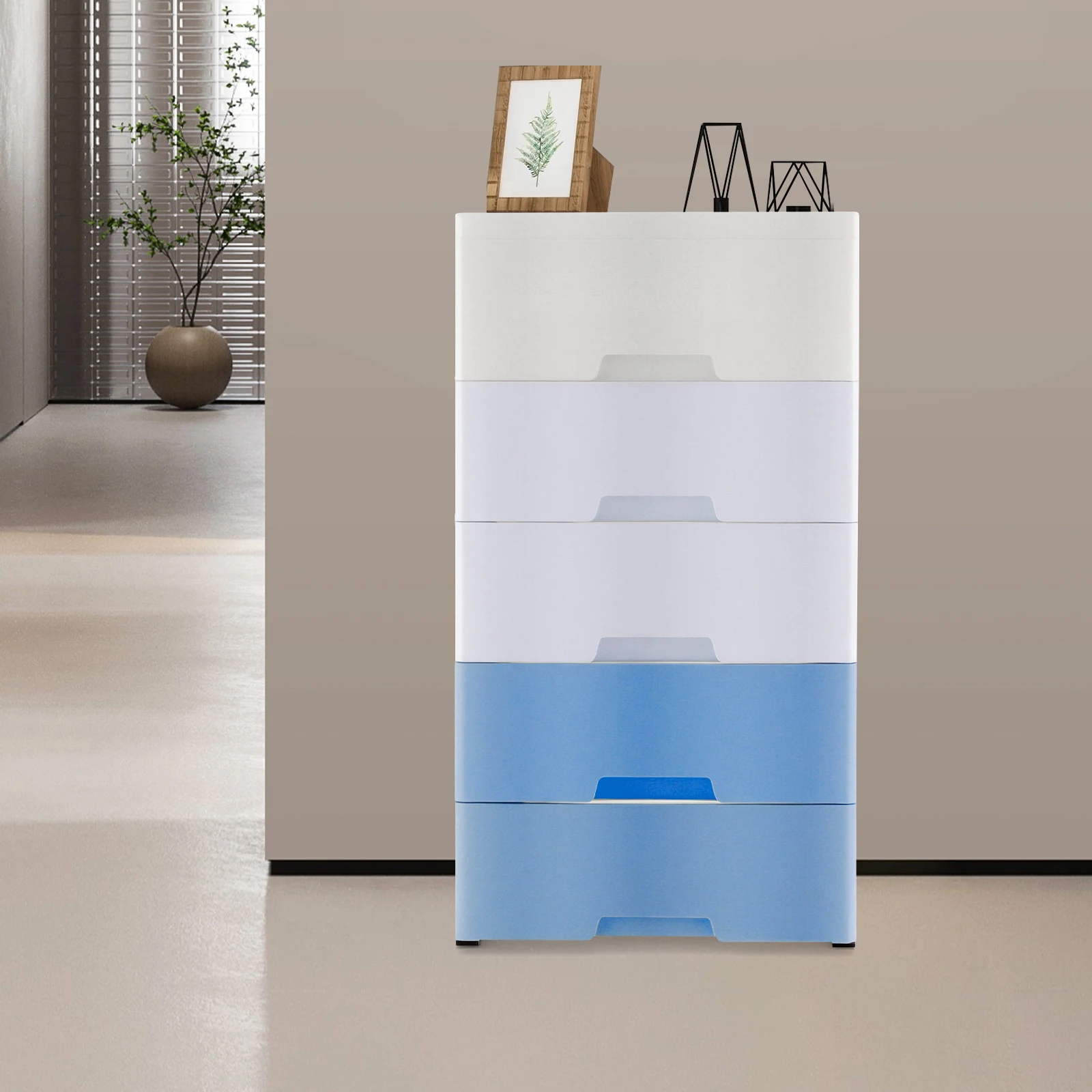 

PP Storage Cabinet 5-Drawer Organizer Chest 55LBS Load Wheel Design High-Seal Space-Saving for Home Office Use