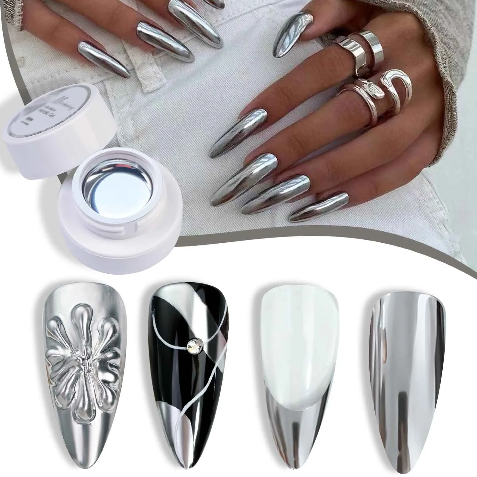 Esmalte metálico em gel prateado/dourado, esmalte em gel cromado 3d pintado em metal, 5ml, efeito espelho líquido, brilho brilhante, manicure