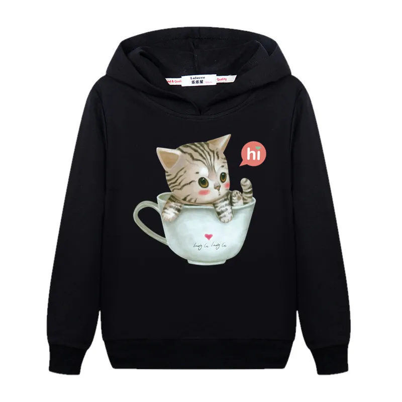 Aimi Lakana Cute Cat Graphic Hoodies Little Girl Long Sleeve Coat Autumn Cotton Sweatshirt Kids Cartoon Clothing 3-14T