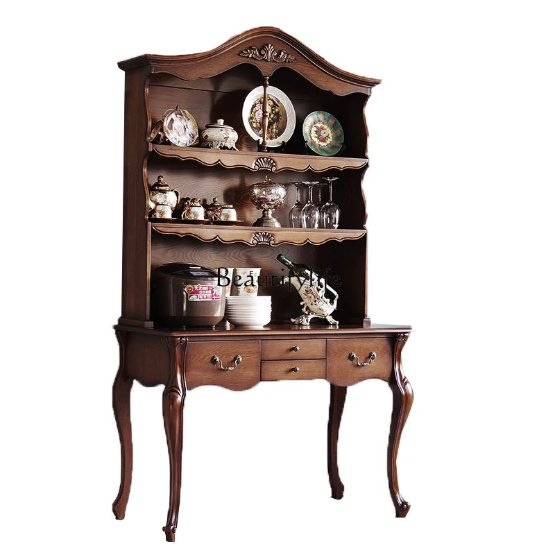 

American rural retro classic solid wood desk bookshelf combination European style