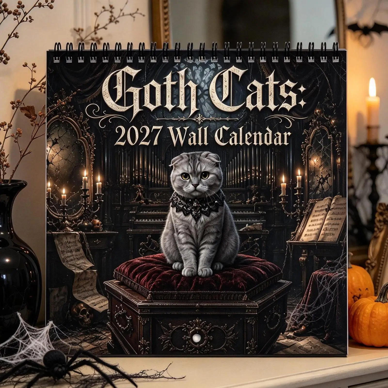 2027 Calendar Wall Goth Cats Planner Home Wall Decoration Dark & Mystical Cat Art Calendar For Home Apartment Living Room