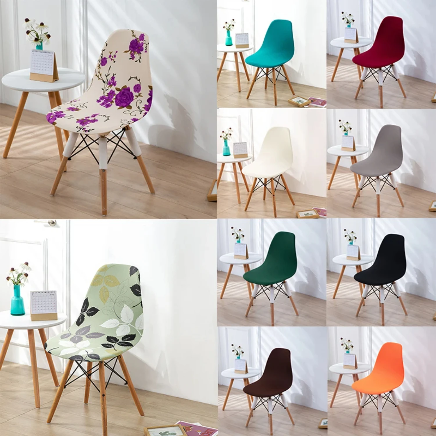 Elegant, stylish and fashionable Elastic dining chair protector with unique flower and geometry pattern - Nordic style shell cha