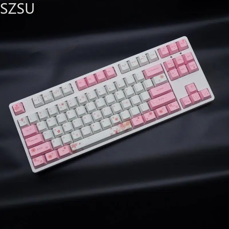 

SZSU 113 клавиш, полный набор колпачков с вишневым профилем, колпачки для клавиш PBT с сублимационной краской Cherry Blossom для