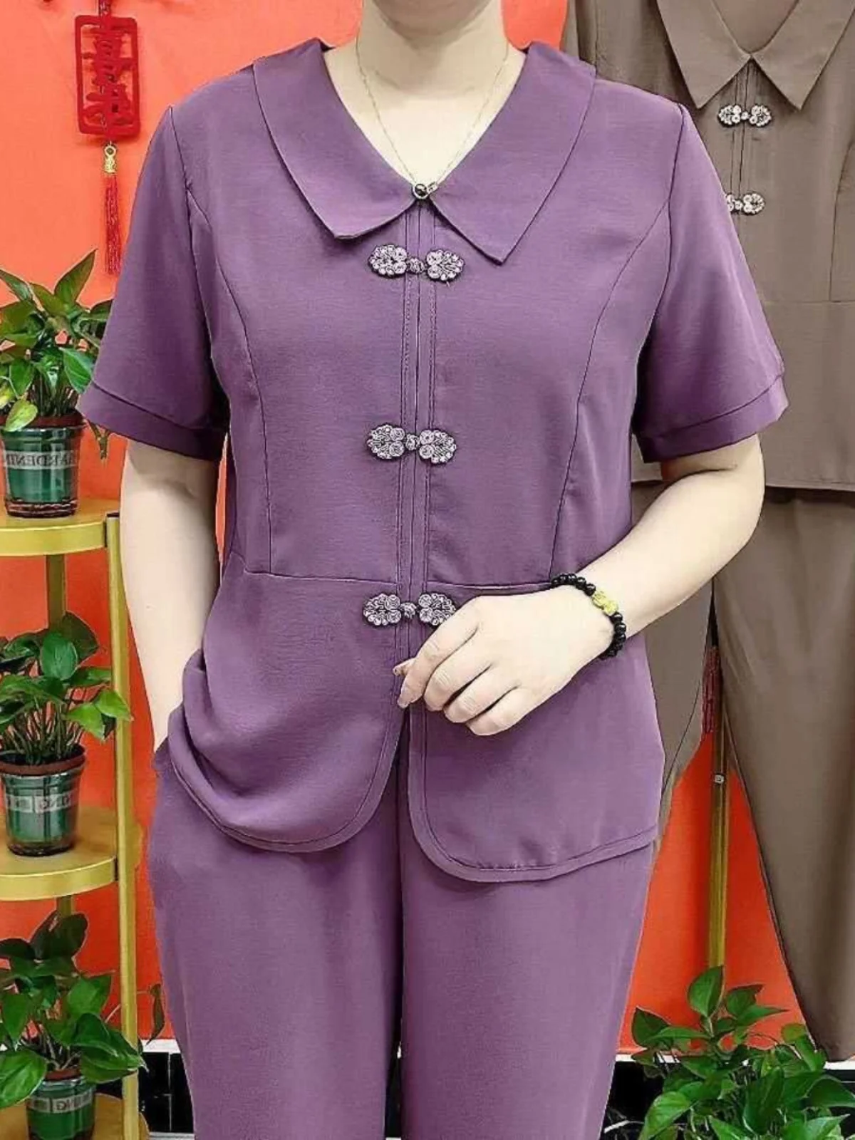 

Summer New Casual Set Women's Button Square Collar Versatile Top Elastic Waist Wide Leg Pants Elegant Anti-aging Two-piece Set