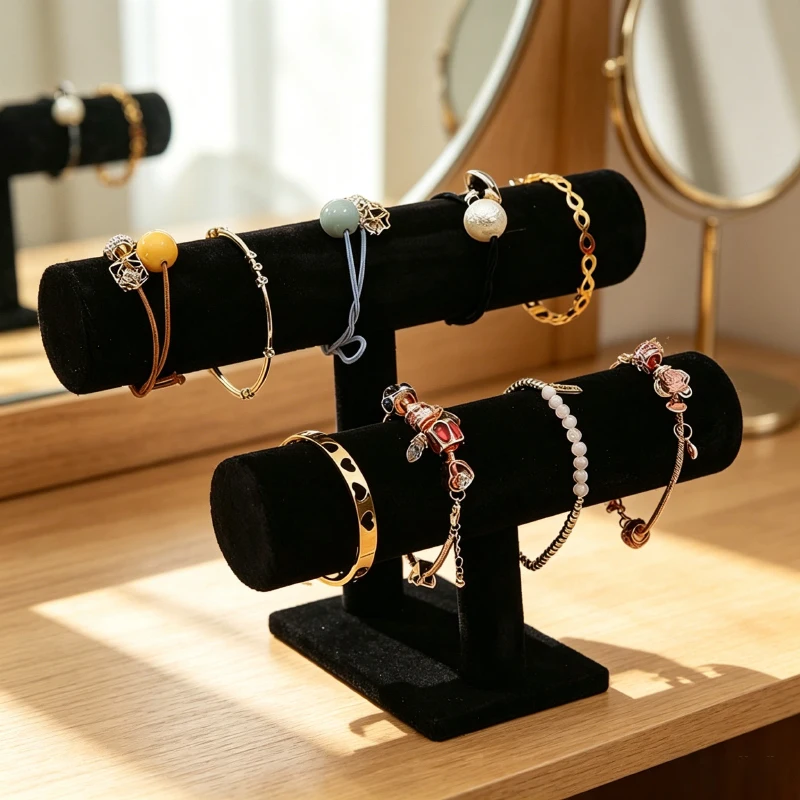 2 Layer Bracelet Storage Display Stand T-Shaped Watch Jewelry Storage Stand Desktop Vertical Display Shelf Home Storage Tools