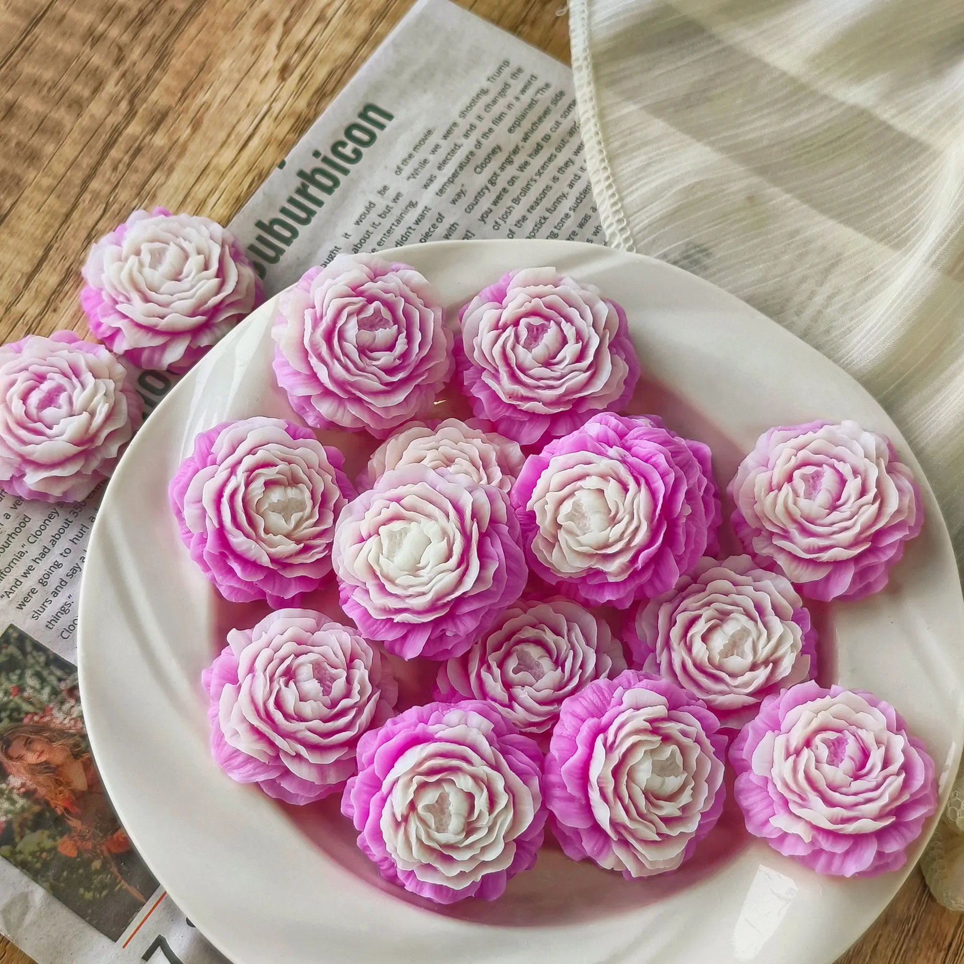 

3 in1 Peony Flower Handmade Soap Fondant Silicone Mold DIY Peony Scented Candle Diffuser Stone