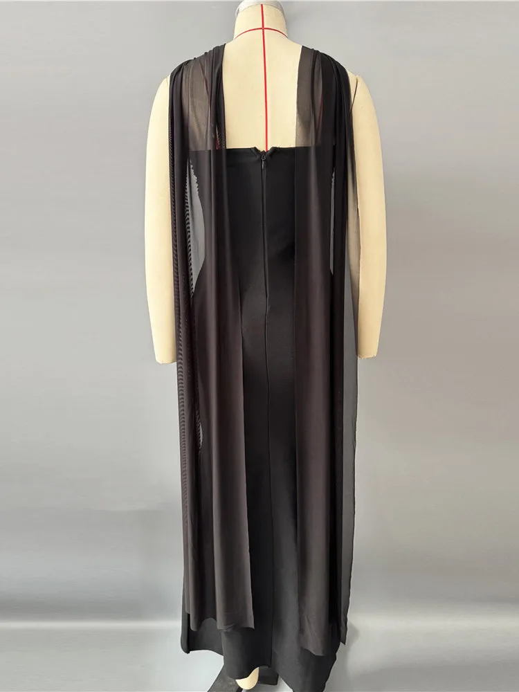 Ele Long Sve Evening Dr con punzón, vestido drapeado con cuentas y tirantes adornados para aniversario de boda Par