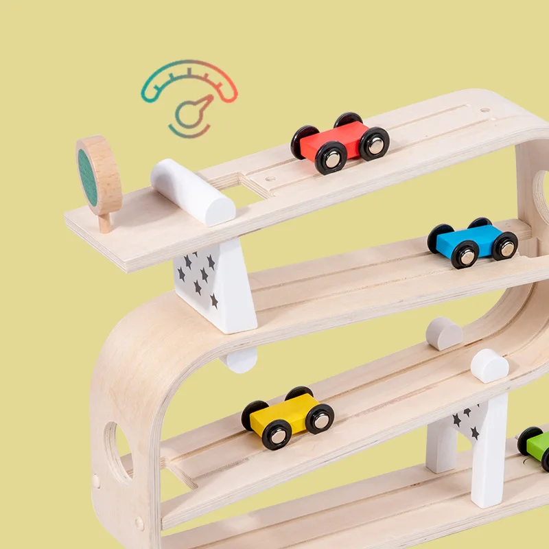 Children's Early Education Visual Tracker Wooden Inertial Racing Track Hand-eye Coordination Exercises Glide Car Toys Kids Gifts