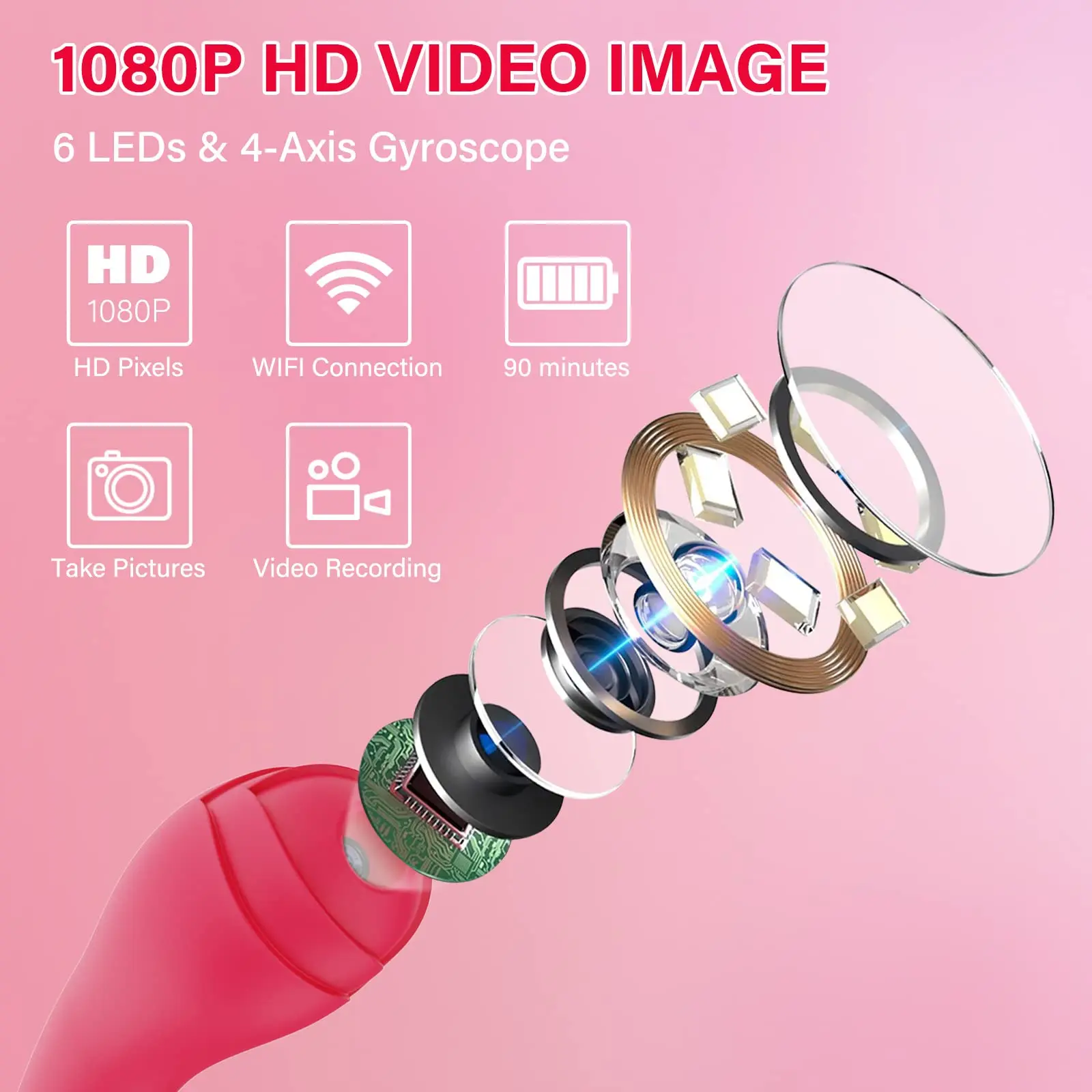 Wireless Visual Rose Vibrator with HD Camera, Female Body Exploration, Clitoral Nipple Stimulator G Spot Dildos Vibrator with 6