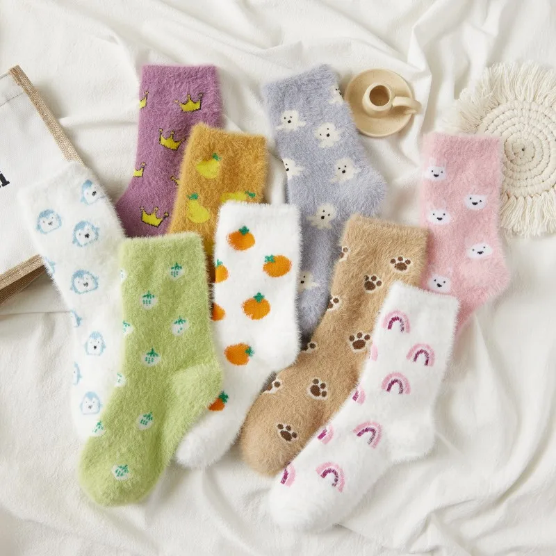 Calcetines de algodón de estilo japonés para hombre y mujer, medias gruesas y cálidas de Cachemira, estilo Kawaii, Harajuku, para dormir, novedad