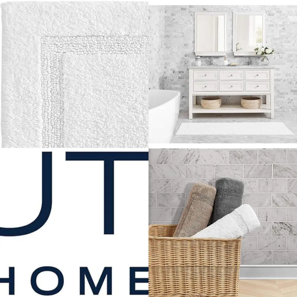 

Soft & Absorbent Cotton Bath Rug with Non-Slip Backing, Oeko-Tex Certified, Pensiston White, 60x22