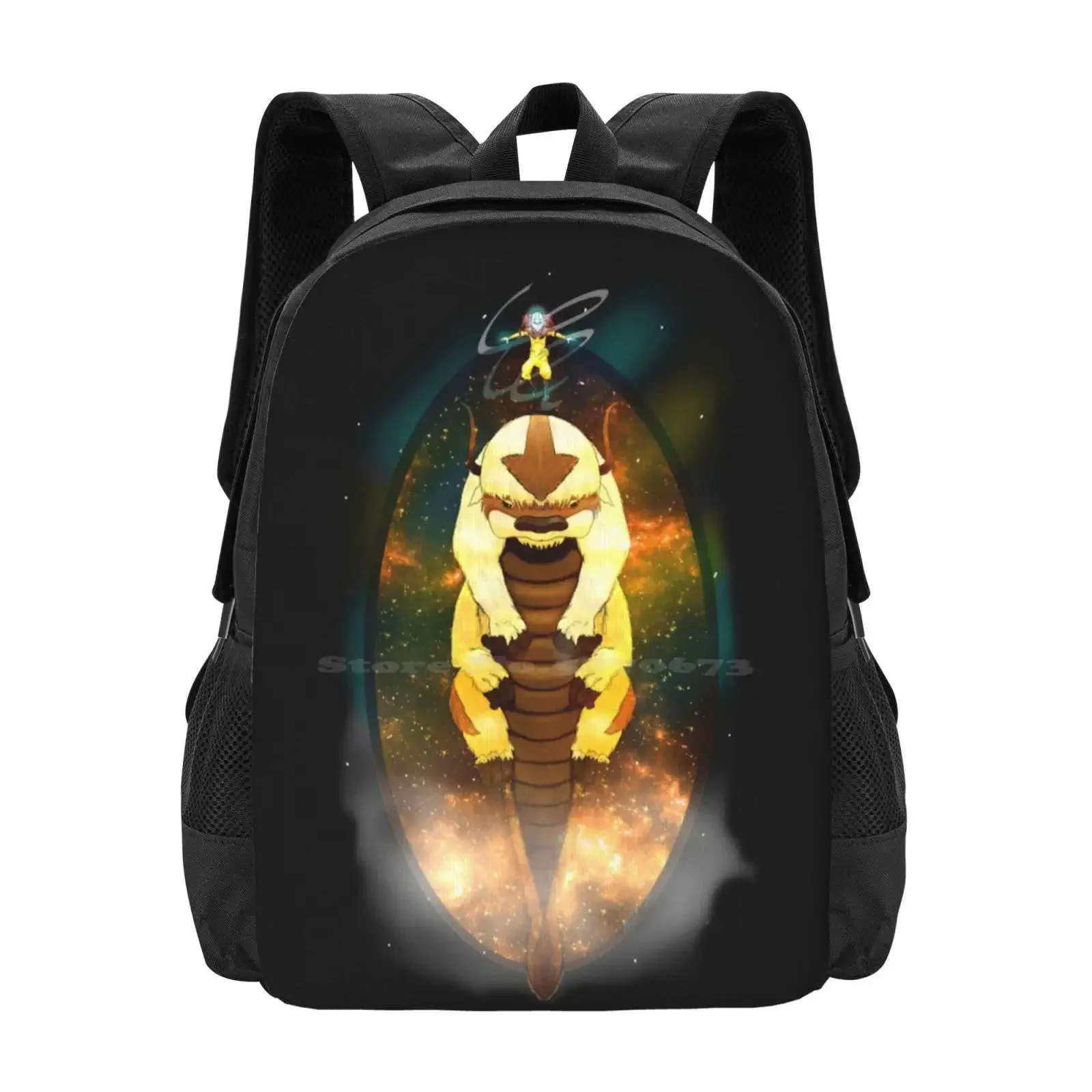 

Appa And Aang Hot Sale Schoolbag Backpack Fashion Bags Last Air Bender Aang Appa Cartoon Space