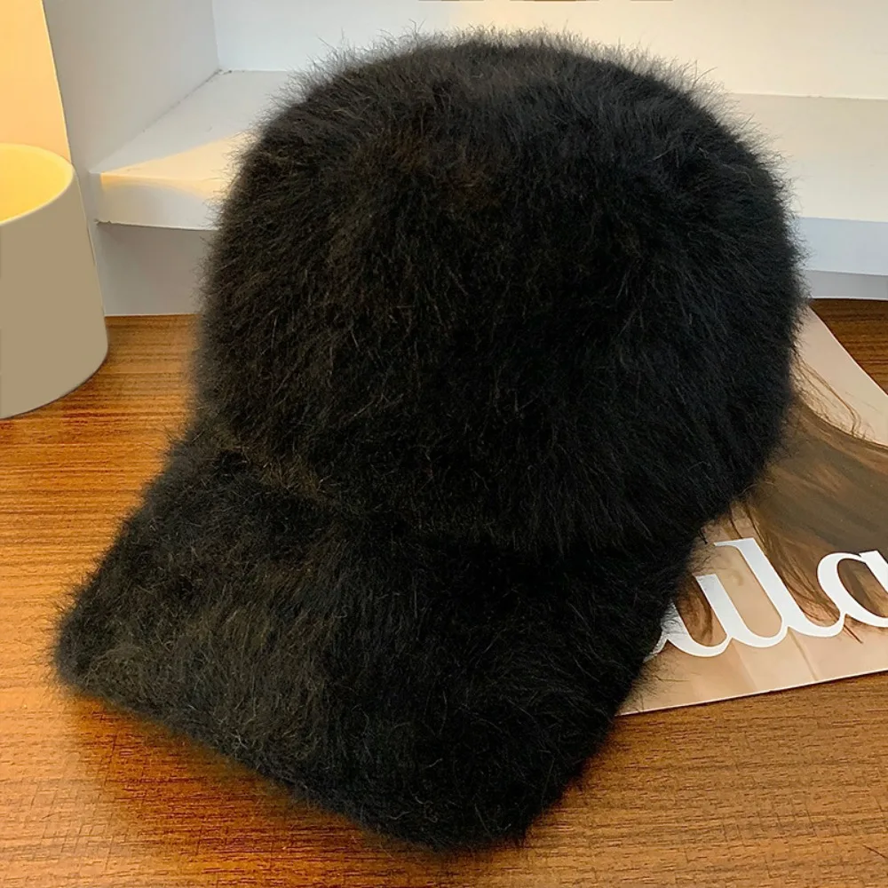 

Versatile Rabbit Fur Women's Baseball Cap Adjustable Face Slimming Dubill Cap Solid Color Winter Warm Hat Outdoor